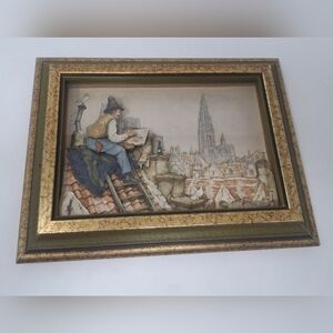 Anton Pieck 3D Relief Print Framed Dutch Art Artist Roof Vintage 1977 Shadow Box